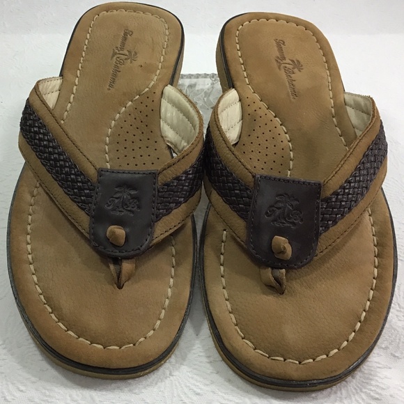 Tommy Bahama Men’s Anchored Brown/Tan Leather Flip Flops main image 9